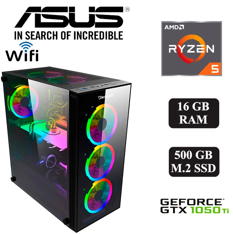PC Gamer Asus AMD Ryzen 5 16gb Ram M.2 SSD 500gb GTX1050Ti Wifi